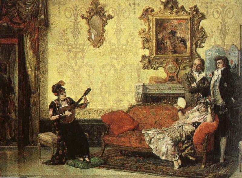 Jacob Maentel Women take part in the Spanish guitar her a small audience at home.